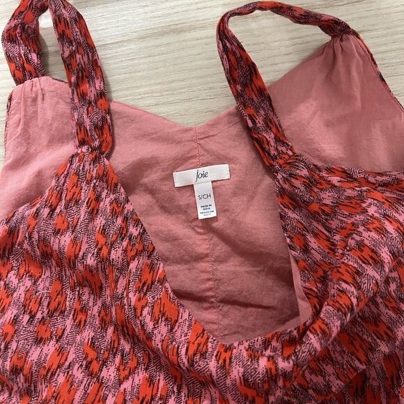 Joie Maxi Dress Size Small Tiered Lined Peasant Ikat Red Pink Tea Rose JE6001PR - Picture 8 of 9